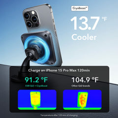 DRŽALO TELEFONA ZA AVTO S BREZŽIČNIM POLNJENJEM ESR HALOLOCK CRYOBOOST MAGNETIČNO MAGSAFE NAPRAVA ZA MONTIRANJE NA ARMATURNO PLOŠČO IN VENTILATOR BREZŽIČNI POLNILEC QI2 15W ZAMRZNJENI ONIKS