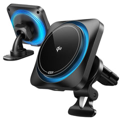 DRŽALO TELEFONA ZA AVTO S BREZŽIČNIM POLNJENJEM ESR HALOLOCK CRYOBOOST MAGNETIČNO MAGSAFE NAPRAVA ZA MONTIRANJE NA ARMATURNO PLOŠČO IN VENTILATOR BREZŽIČNI POLNILEC QI2 15W ZAMRZNJENI ONIKS