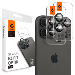 ZAŠČITNO TRDO STEKLO ZA OBJEVNIK FOTOAPARATA SPIGEN OPTIK PRO L-SERIES GLAS.TR "EZ FIT" ZAŠČITNIK KAMERE 2-PACK IPHONE 14 PRO / PRO MAX / 15 PRO / PRO MAX / 16 PRO / 16 PRO MAX ČRNA