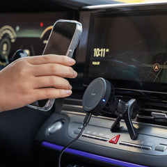 DRŽALO TELEFONA ZA AVTO Z BREZŽIČNIM POLNJENJEM RINGKE PELTIER QI2 MAGNETNO MAGSAFE VENTILATORNO DRŽALO BREZŽIČNI POLNILEC 15W ČRNA