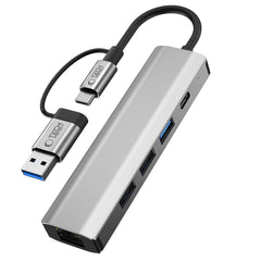 TECH-PROTECT HB03 HUB ADAPTER 5IN1 TYPE-C + USB2.0 + USB3.0 + RJ45 PROSTORNA SIVA