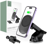 DRŽALO TELEFONA ZA AVTO S BREZŽIČNIM POLNJENJEM TECH-PROTECT MM15W-V1 MAGNETNO MAGSAFE DRŽALO ZA ARMATURNO PLOŠČO IN VENTILATOR BREZŽIČNI POLNILEC 15W ČRNA