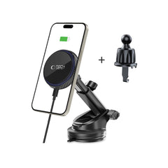 DRŽALO ZA TELEFON V AVTU S BREZŽIČNIM POLNJENJEM TECH-PROTECT MM15W-V4 MAGNETNO MAGSAFE DRŽALO ZA ARMATURNO PLOŠČO IN VENTILATOR BREZŽIČNI POLNILEC 15W ČRNA