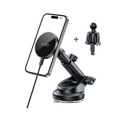 DRŽALO ZA TELEFON V AVTU S BREZŽIČNIM POLNJENJEM TECH-PROTECT MM15W-V5 MAGNETNO MAGSAFE DRŽALO ZA ARMATURNO PLOŠČO IN VENTILATOR BREZŽIČNI POLNILEC 15W ČRNA/ČRNA