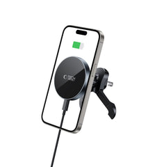DRŽALO TELEFONA ZA AVTO S BREZŽIČNIM POLNJENJEM TECH-PROTECT MM15W-V5 MAGNETNO MAGSAFE STABILNO VENTILATORSKO DRŽALO AVTO POLNILNIK 15W ČRNA/ČRNA