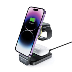 BESŽIČNI POLNILEC 3IN1 QI15W-A28 MAGNETSKI MAGSAFE BREŽIČNI POLNILEC ČRNA