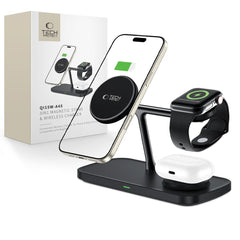 NABOJNI POSTAJA TECH-PROTECT QI15W-A45 3IN1 MAGNETNI MAGSAFE BREZŽIČNI POLNILEC ČRNA