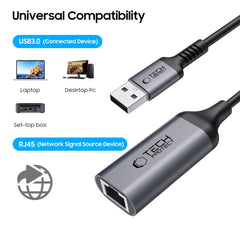 TECH-PROTECT ULTRABOOST ADAPTER USB 3.0 DO ETHERNET RJ45 1000MBPS ČRNA