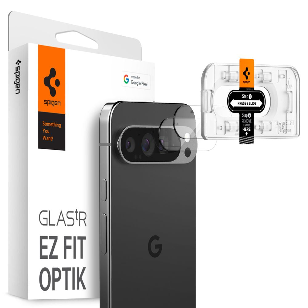 ZAŠČITNO TRDO STEKLO ZA OBJEVNIK FOTOAPARATA SPIGEN OPTIK.TR "EZ FIT" ZAŠČITNIK KAMERE 2-PACK GOOGLE PIXEL 9 PRO KRISTALNO JASNO
