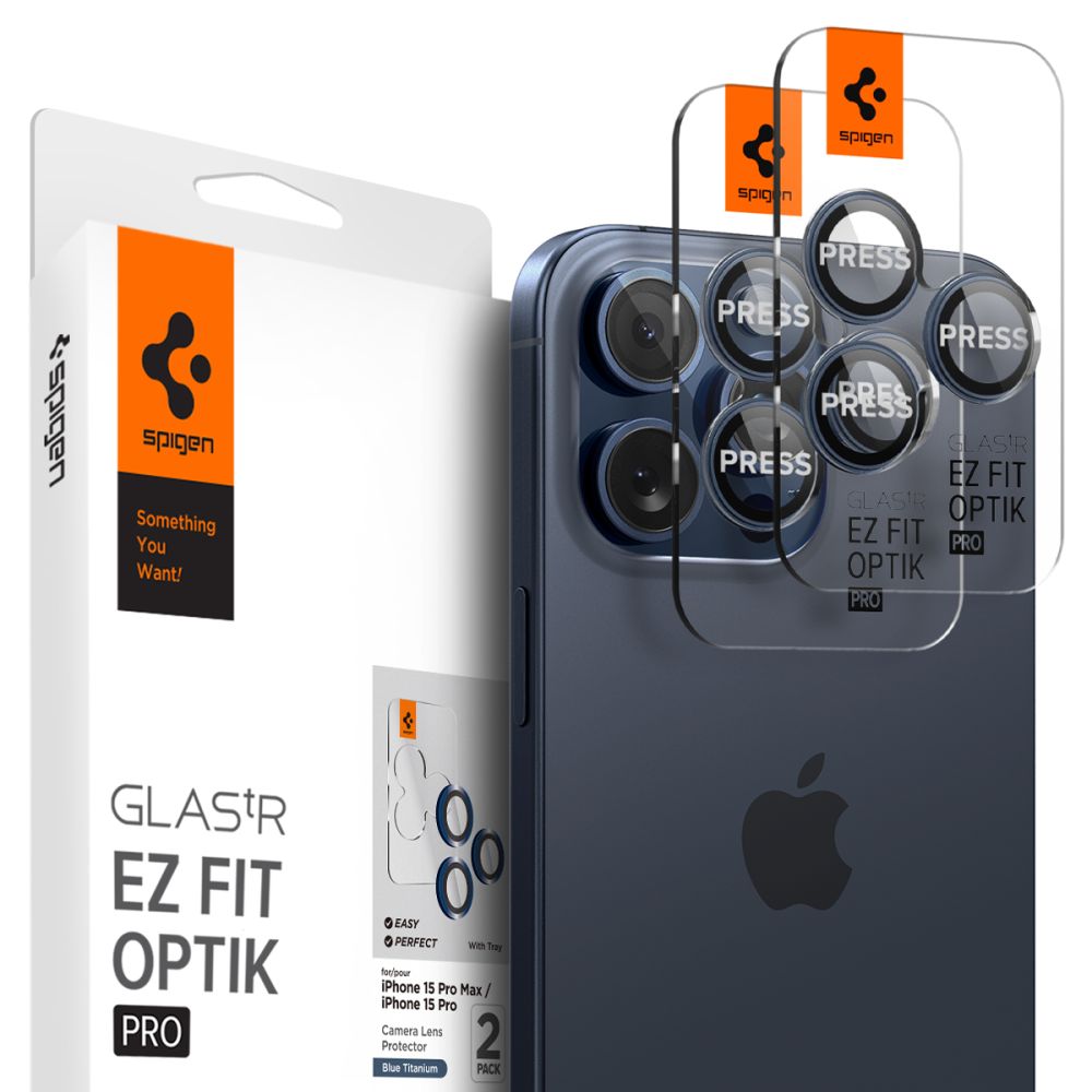 ZAŠČITA FOTOAPARATA SPIGEN OPTIK.TR "EZ FIT" ZAŠČITNI OVITEK 2-PACK IPHONE 14 PRO / PRO MAX / 15 PRO / PRO MAX MODRA TITANOVA