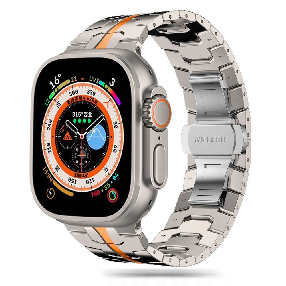REMENIČEK DOOP IZ NEHRĐAJUĆEG ČELIKA ZA APPLE WATCH 6 / 7 / 8 / 9 / 10 / SE / ULTRA 1 / 2 (44 / 45 / 46 / 49 MM) TITAN/ORANŽNA