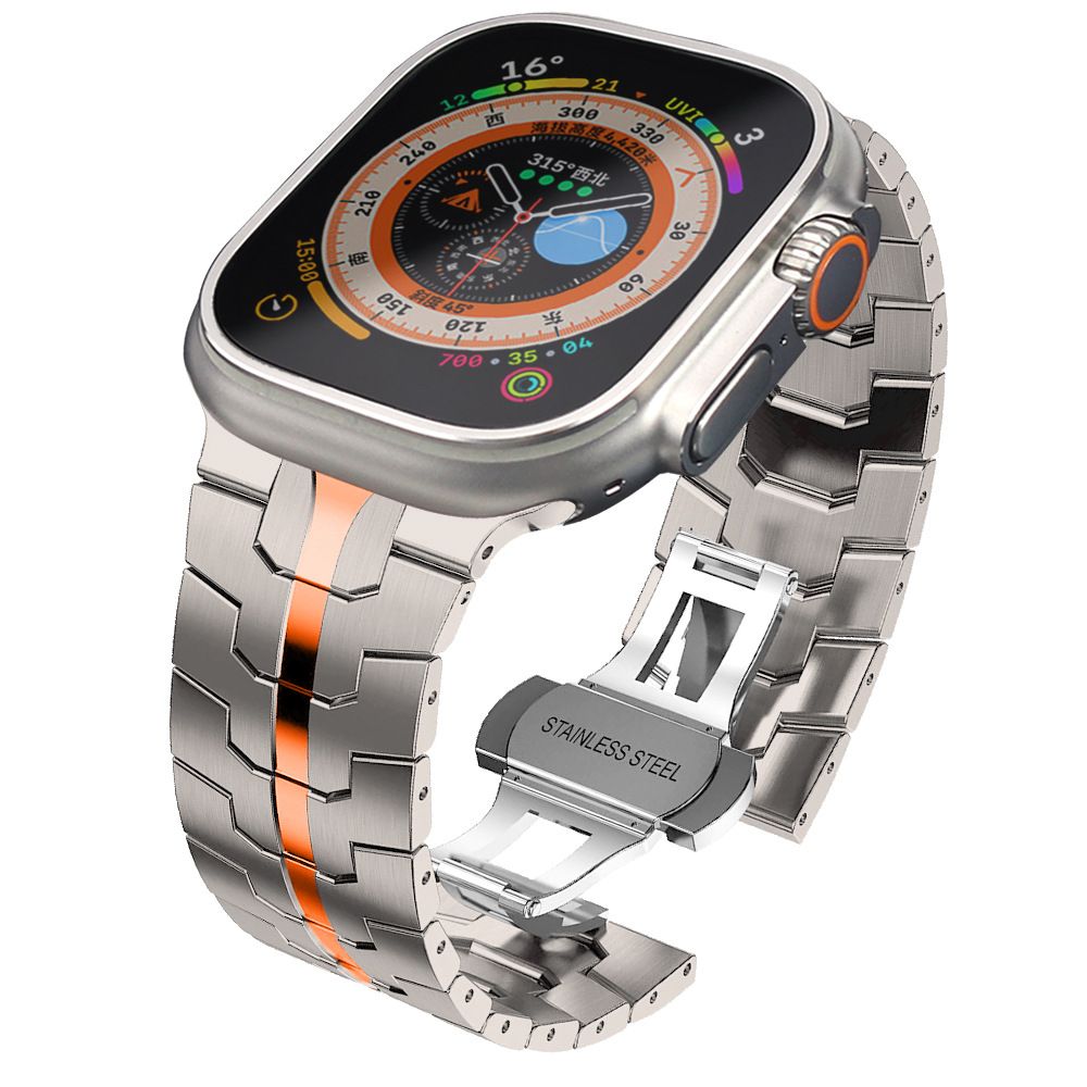 REMENIČEK DOOP IZ NEHRĐAJUĆEG ČELIKA ZA APPLE WATCH 6 / 7 / 8 / 9 / 10 / SE / ULTRA 1 / 2 (44 / 45 / 46 / 49 MM) TITAN/ORANŽNA
