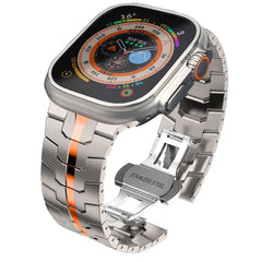 REMENIČEK DOOP IZ NEHRĐAJUĆEG ČELIKA ZA APPLE WATCH 6 / 7 / 8 / 9 / 10 / SE / ULTRA 1 / 2 (44 / 45 / 46 / 49 MM) TITAN/ORANŽNA