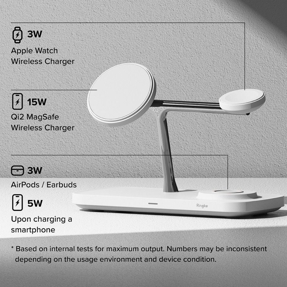 NABOJNI POSTAJ RINGKE 3IN1 QI2 MAGNETIC MAGSAFE BREZŽIČNI POLNILEC BELO