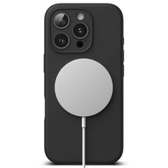 OVITEK ZA IPHONE 16 PRO RINGKE SILIKONSKI MAGNETNI MAGSAFE ČRN