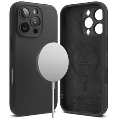 OVITEK ZA IPHONE 16 PRO MAX RINGKE SILIKONSKI MAGNETNI MAGSAFE ČRN