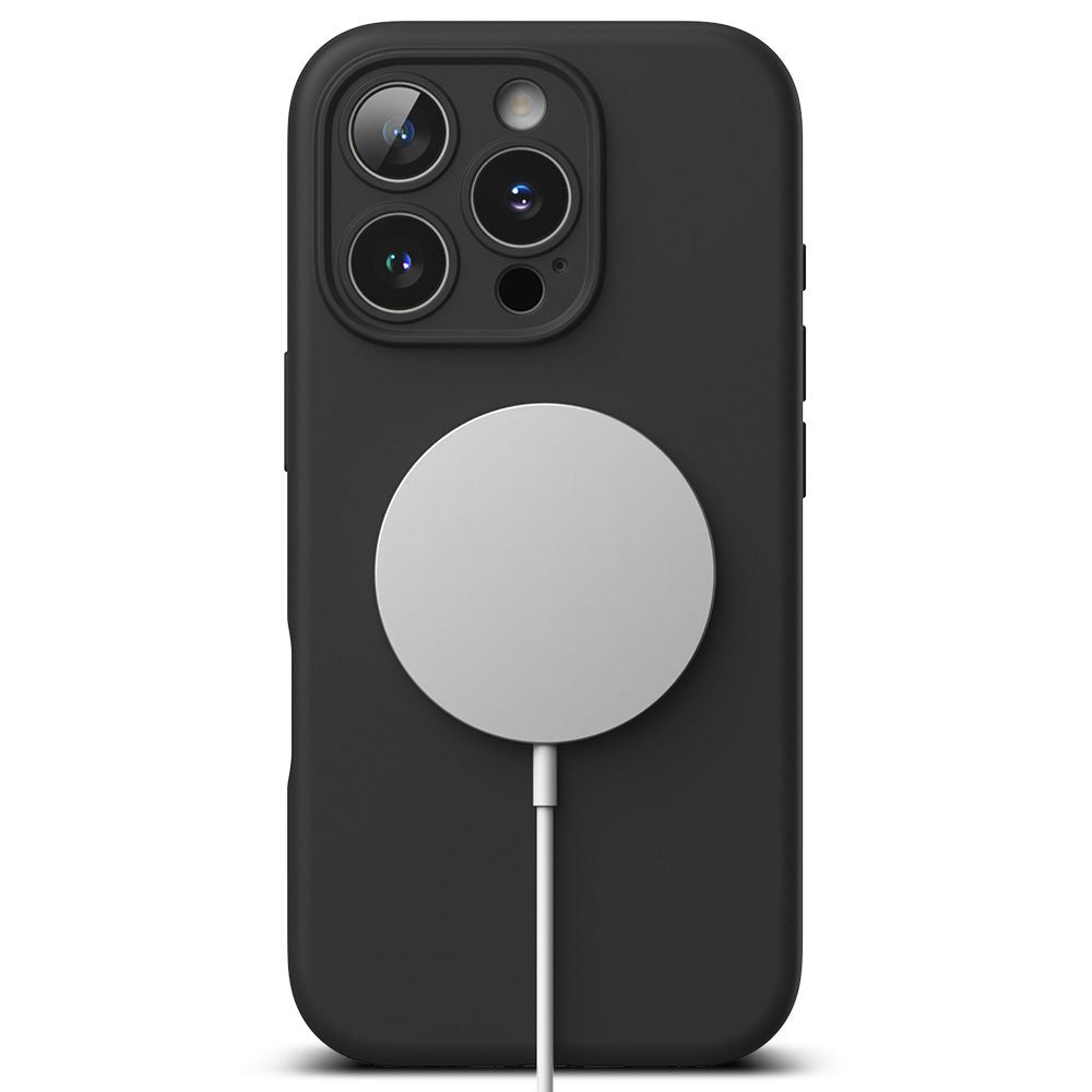 OVITEK ZA IPHONE 16 PRO MAX RINGKE SILIKONSKI MAGNETNI MAGSAFE ČRN