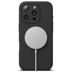 OVITEK ZA IPHONE 16 PRO MAX RINGKE SILIKONSKI MAGNETNI MAGSAFE ČRN
