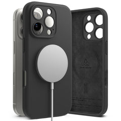 OVITEK ZA IPHONE 16 PRO MAX RINGKE SILIKONSKI MAGNETNI MAGSAFE ČRN