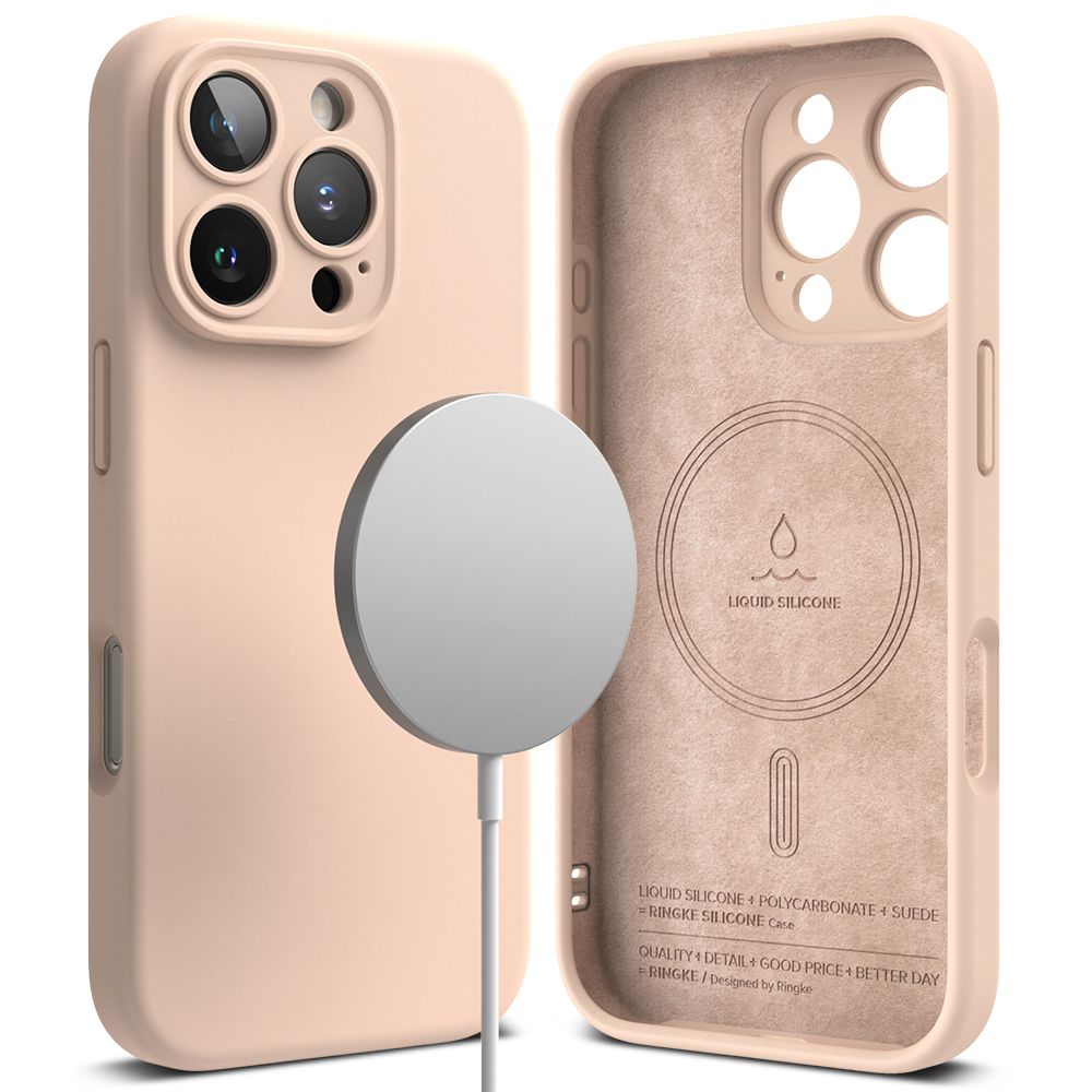 OVITEK ZA IPHONE 16 PRO MAX RINGKE SILIKONSKI MAGNETNI MAGSAFE ROZA PESEK