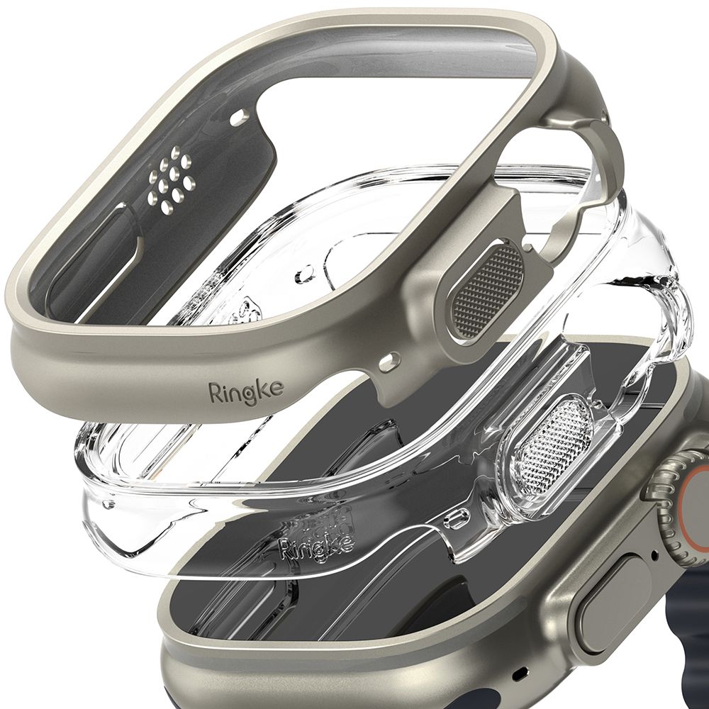 2X ZAŠČITNA OHIŠJA ZA APPLE WATCH ULTRA 49 MM RINGKE SLIM 2-PACK PROZORNO & TITANOVO SIVO