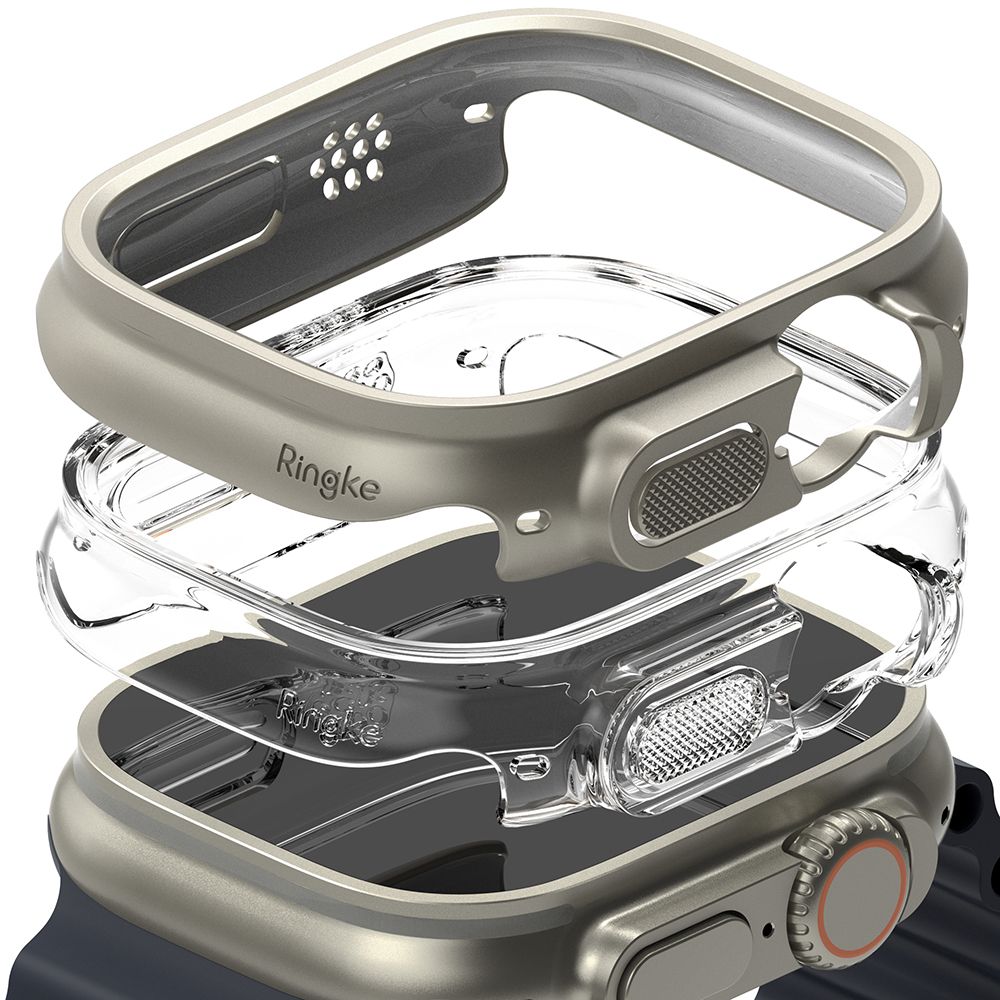 2X ZAŠČITNA OHIŠJA ZA APPLE WATCH ULTRA 49 MM RINGKE SLIM 2-PACK PROZORNO & TITANOVO SIVO