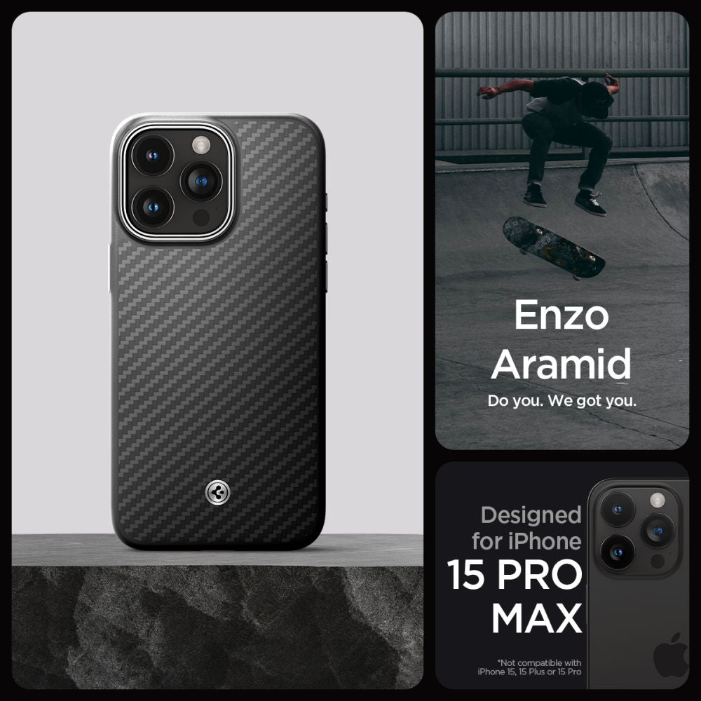 OVITEK SPIGEN ENZO ARAMID MAG MAGSAFE IPHONE 15 PRO MAX MAT ČRNA