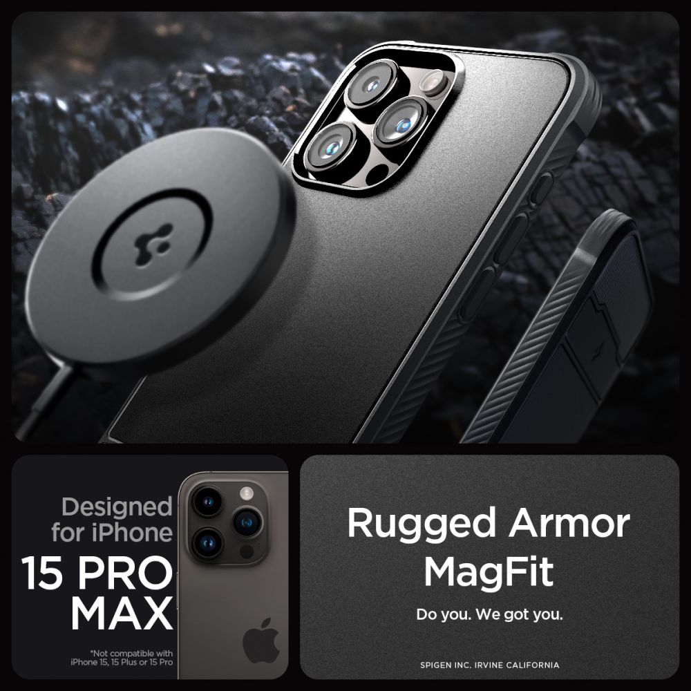 OVITEK SPIGEN RUGGED ARMOR MAG MAGSAFE IPHONE 15 PRO MAX MAT MATNA ČRNA