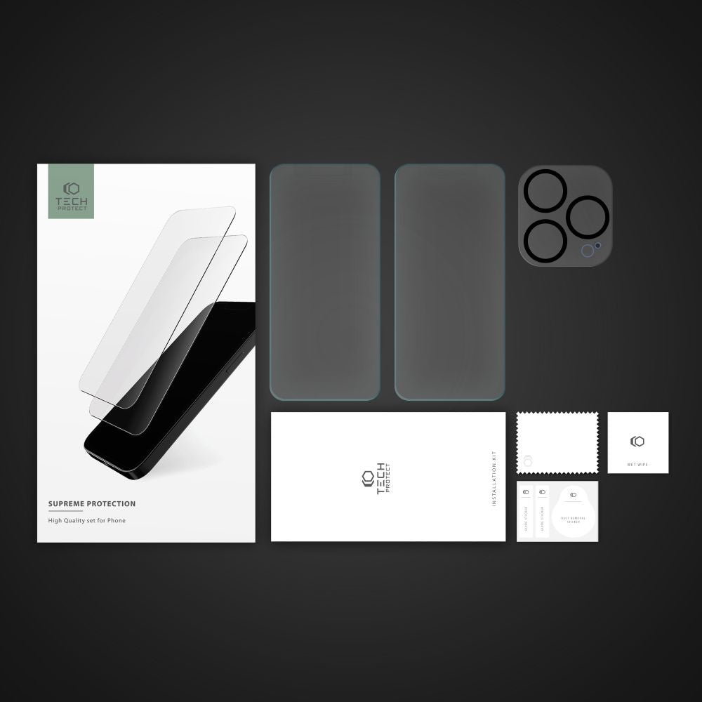 KALJENO STEKLO TECH-PROTECT SUPREME SET IPHONE 15 PRO PROZORNO