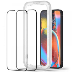 2X TRDO STEKLO SPIGEN ALM GLASS FC 2-PACK IPHONE 13 / 13 PRO ČRNA