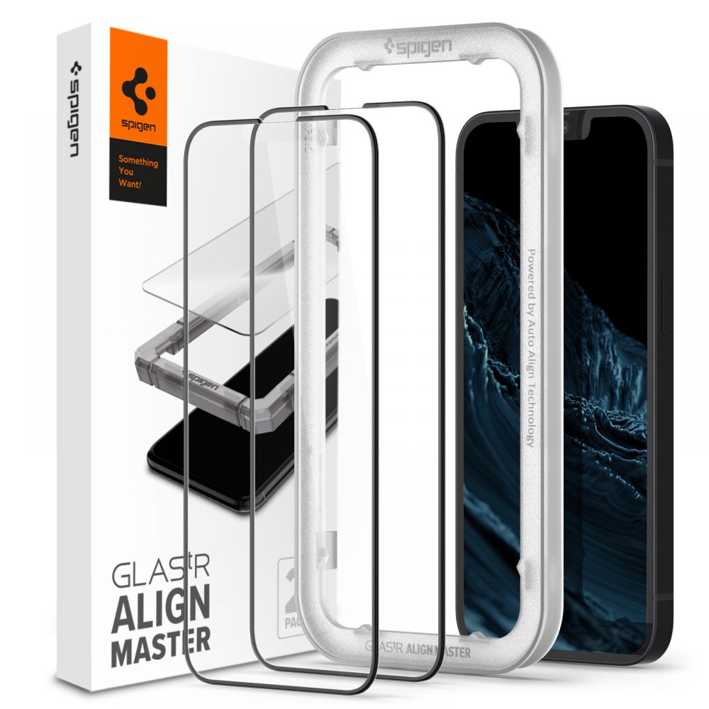 2X TRDO STEKLO SPIGEN ALM GLASS FC 2-PACK IPHONE 13 / 13 PRO ČRNA