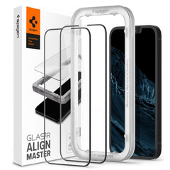 2X TRDO STEKLO SPIGEN ALM GLASS FC 2-PACK IPHONE 13 / 13 PRO ČRNA