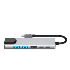 TECH-PROTECT HB02 HUB ADAPTER 6IN1 TYPE-C + USB2.0 + USB3.0 + HDMI 4K 30HZ + RJ45 + PD100W PROSTORNA SIVA