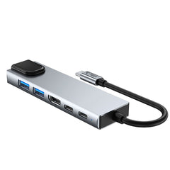 TECH-PROTECT HB02 HUB ADAPTER 6IN1 TYPE-C + USB2.0 + USB3.0 + HDMI 4K 30HZ + RJ45 + PD100W PROSTORNA SIVA
