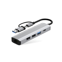TECH-PROTECT HB03 HUB ADAPTER 5IN1 TYPE-C + USB2.0 + USB3.0 + RJ45 PROSTORNA SIVA