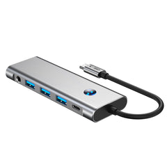 TECH-PROTECT HB04 HUB ADAPTER 9IN1 TYPE-C + USB2.0 + USB3.0 + HDMI 4K 60HZ + SD/TF + PD100W + AV3.5 PROSTORSKA SIVA