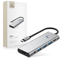 TECH-PROTECT HB04 HUB ADAPTER 9IN1 TYPE-C + USB2.0 + USB3.0 + HDMI 4K 60HZ + SD/TF + PD100W + AV3.5 PROSTORSKA SIVA