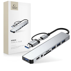 TECH-PROTECT HB06 HUB ADAPTER 9IN1 TYPE-C + USB2.0 + USB3.0 + SD/TF + AV3.5 PROSTOR SIVA