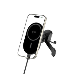 DRŽALO ZA TELEFON V AVTU S BREZŽIČNIM POLNJENJEM TECH-PROTECT MM15W-V6 MAGNETNO MAGSAFE STABILNO NOSILEC ZA AVTO BREZŽIČNI POLNILEC 15W ČRNA/ČRNA