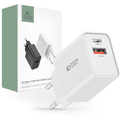 OMREŽNI POLNILEC ZA MOBILNE TELEFONE IN TABLICE TECH-PROTECT NC30W 2-PORT OMREŽNI POLNILEC PD30W/QC3.0 BELO