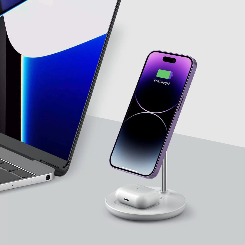 BESŽIČNI POLNILEC 2V1 TECH-PROTECT QI15W-A21 MAGNETNI MAGSAFE BEŽIČNI POLNILEC BELA