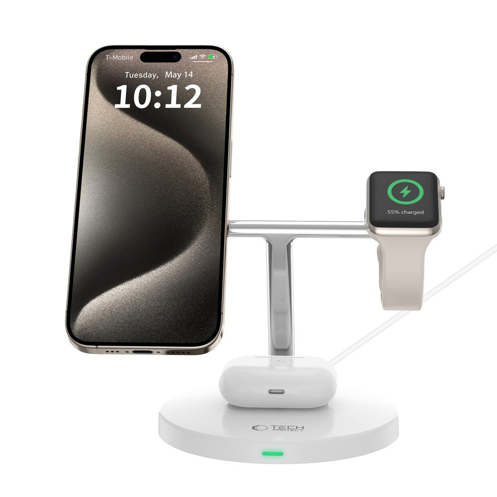 TECH-PROTECT QI15W-A35 3V1 MAGNETSKI MAGSAFE BREZŽIČNI POLNILEC BELE BARVE