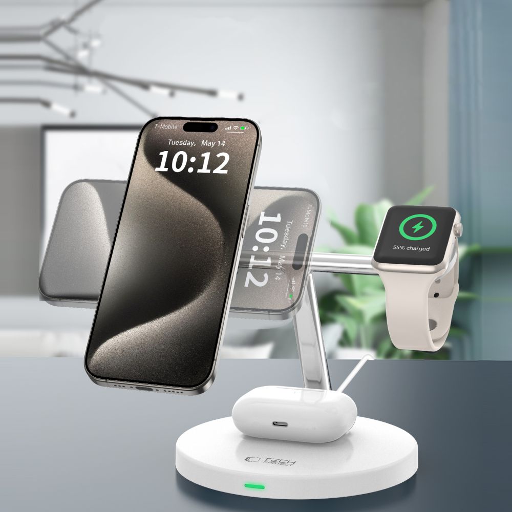 TECH-PROTECT QI15W-A35 3V1 MAGNETSKI MAGSAFE BREZŽIČNI POLNILEC BELE BARVE
