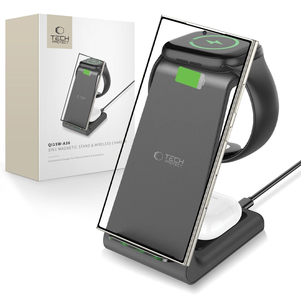 TECH-PROTECT QI15W-A36 3V1 BREZŽIČNI POLNILEC ZA ANDROID ČRN