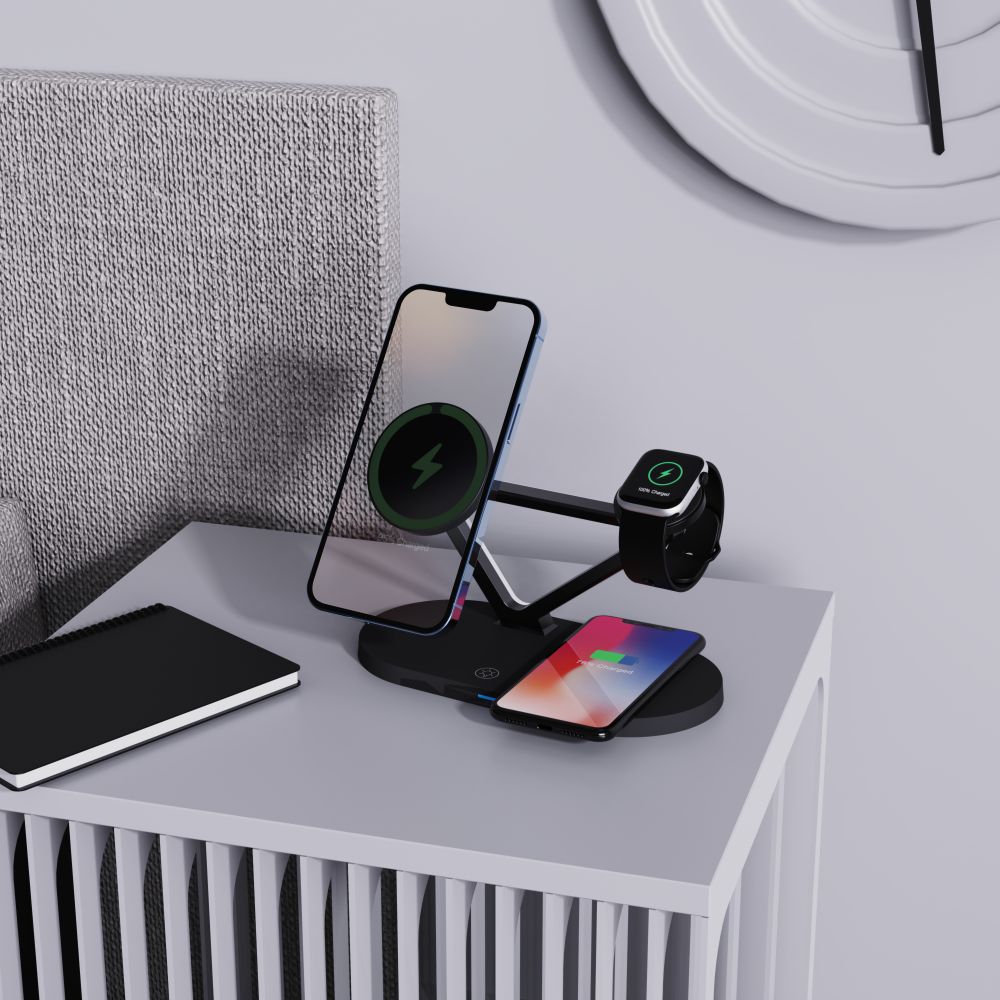 NABOJNI POSTAJA TECH-PROTECT QI15W-A41 3IN1 MAGNETNI MAGSAFE BREZŽIČNI POLNILEC ČRNA