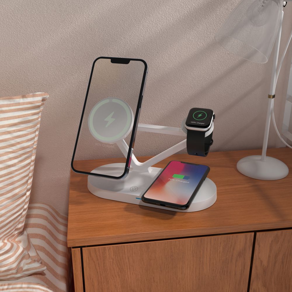 NABOJNI POSTAJ TECH-PROTECT QI15W-A41 3IN1 MAGNETSKI MAGSAFE BREZŽIČNI POLNILEC BELO