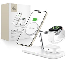 NABOJNI POSTAJA TECH-PROTECT QI15W-A45 3IN1 MAGNETNI MAGSAFE BREZŽIČNI POLNILEC BELE BARVE