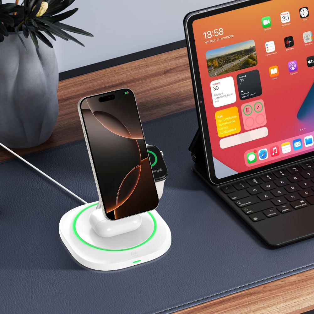 TECH-PROTECT QI15W-A46 3V1 MAGNETSKI MAGSAFE BREZŽIČNI POLNILEC BELE BARVE