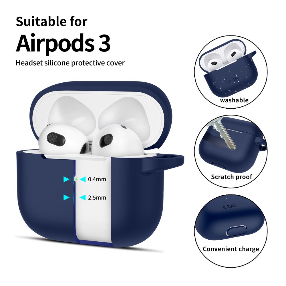 OVITEK TECH-PROTECT SILICONE HOOK APPLE AIRPODS 3 TEMNO MODRA