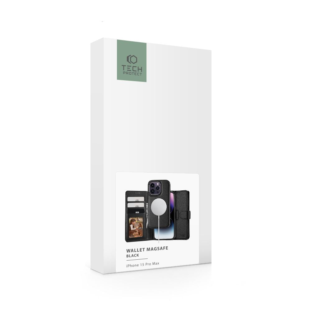 OVITEK ZA KNJIGE TECH-PROTECT WALLET MAGSAFE IPHONE 15 PRO MAX ČRN